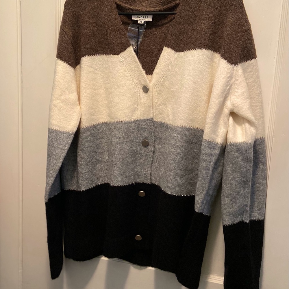 Andrée by Unit Button Down Striped Sweater